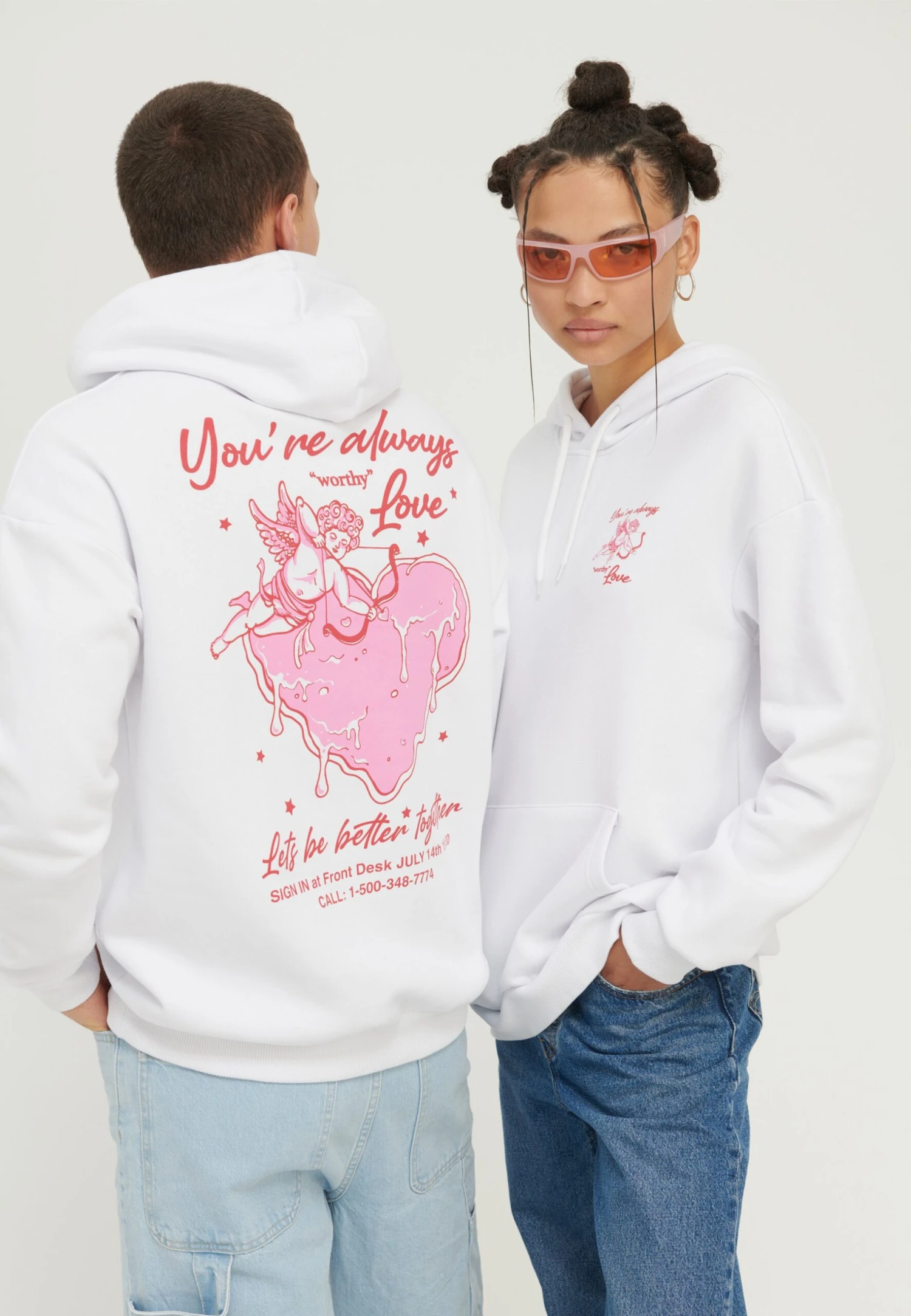 YOURTURN Heart Back Print Relaxed Hoodie Unisex - Hoodie - White 1 YOURTURN Heart Back Print Relaxed Hoodie Unisex - Hoodie - White