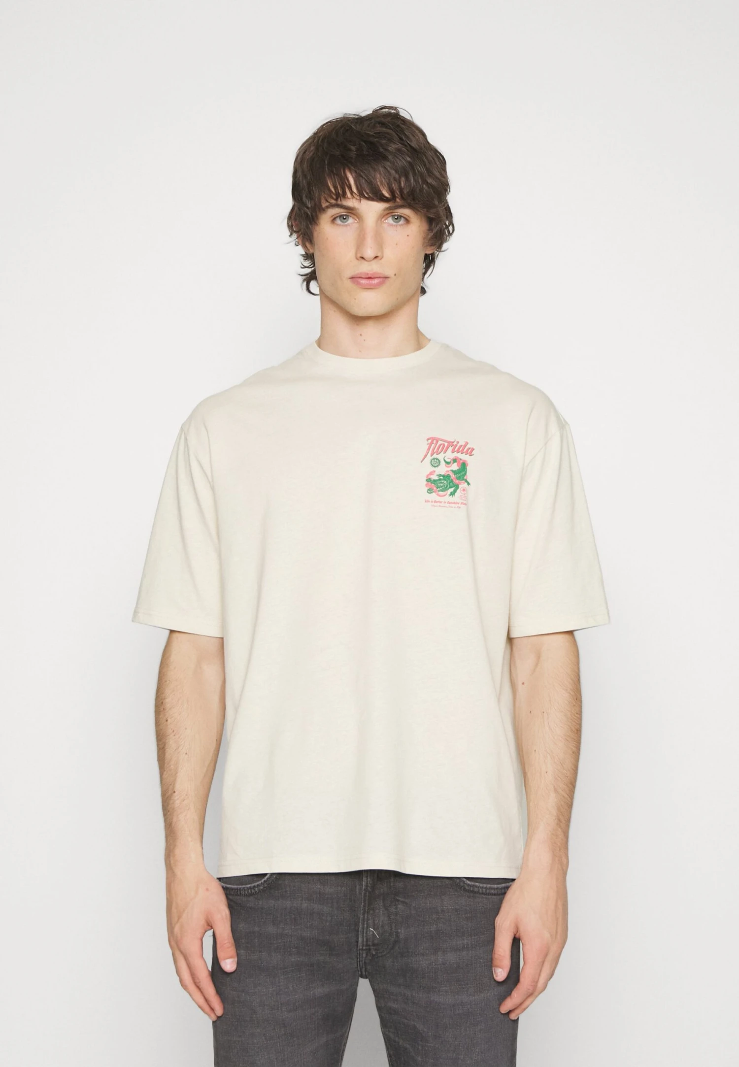 YOURTURN Crocodile Florida Graphic Tee Unisex- T-Shirt Print - Beige 3 YOURTURN Crocodile Florida Graphic Tee Unisex- T-Shirt Print - Beige - Afbeelding 3