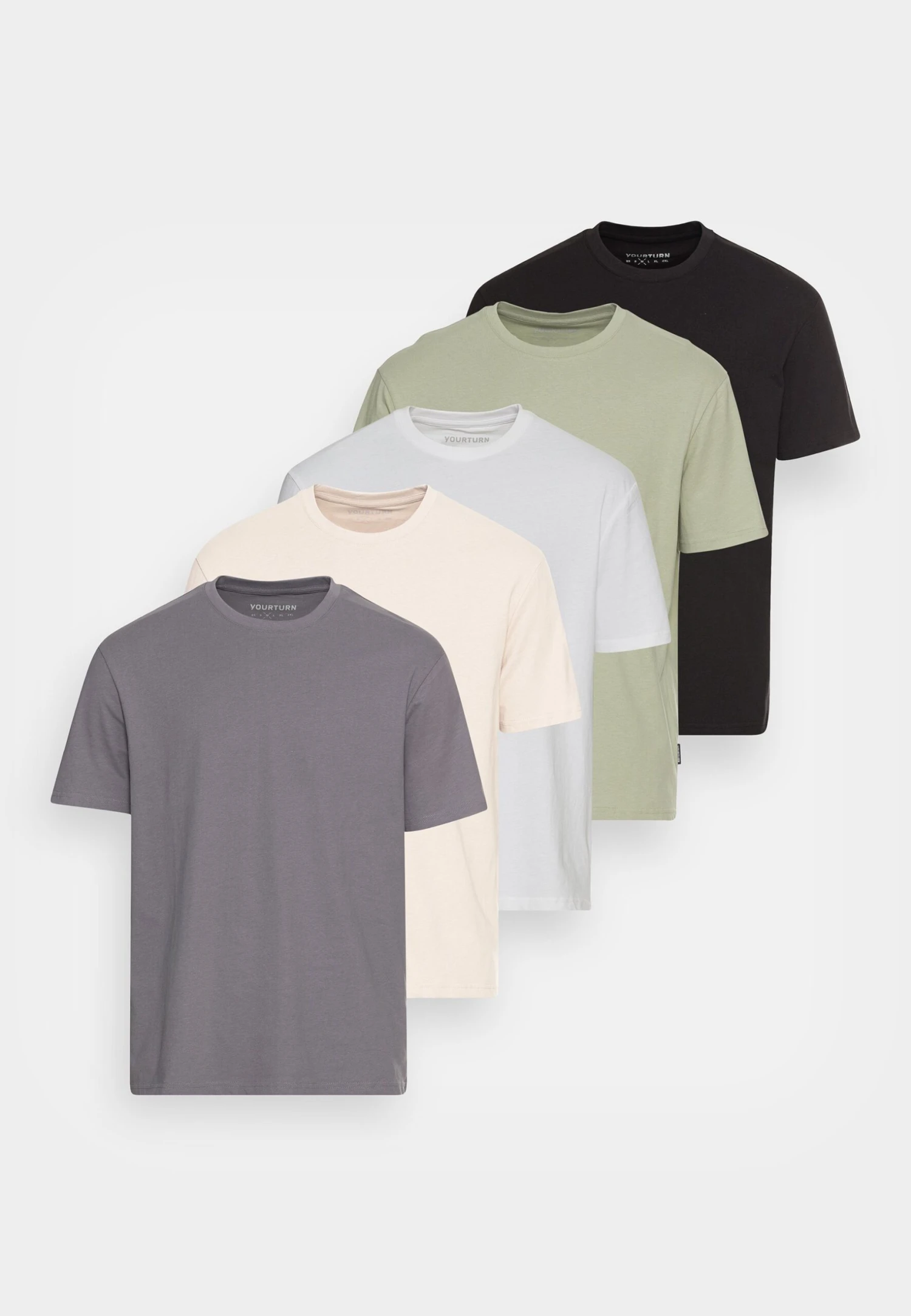 YOURTURN Unisex 5 Pack - T-Shirt Basic - Dark Grey/White/Beige 6 YOURTURN Unisex 5 Pack - T-Shirt Basic - Dark Grey/White/Beige - Afbeelding 6