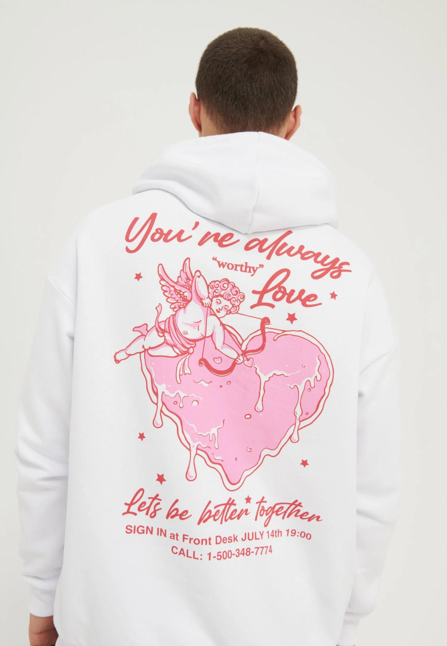 YOURTURN Heart Back Print Relaxed Hoodie Unisex - Hoodie - White 3 YOURTURN Heart Back Print Relaxed Hoodie Unisex - Hoodie - White - Afbeelding 3