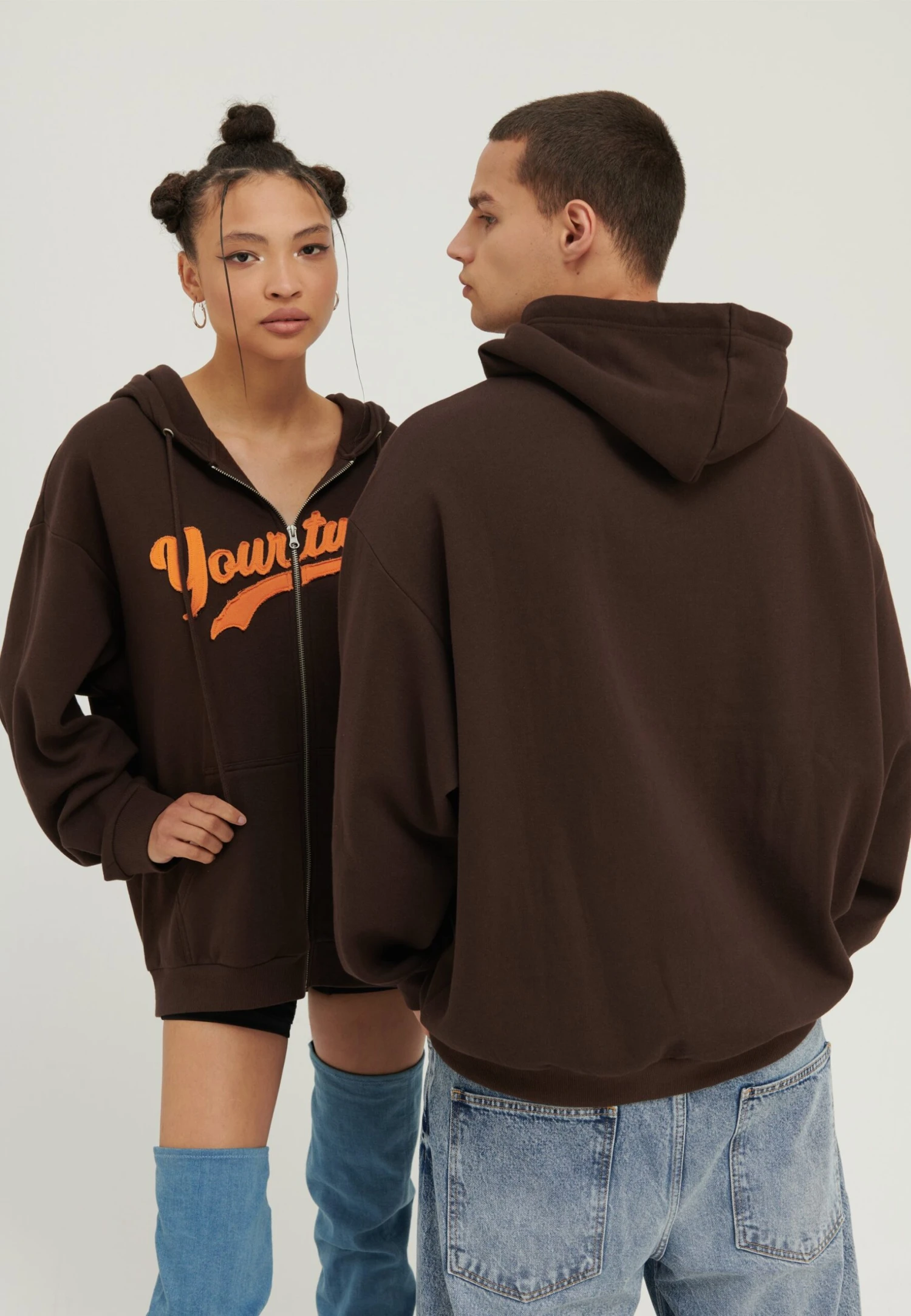YOURTURN Unisex - Sweater Met Rits - Dark Brown 3 YOURTURN Unisex - Sweater Met Rits - Dark Brown - Afbeelding 3